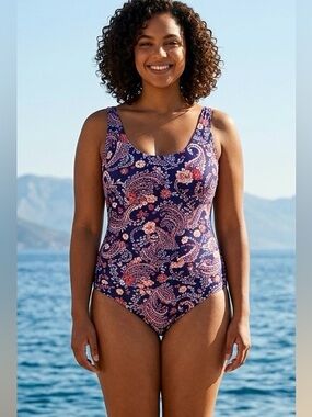 NWT Lands End Women's Slender Suit Grecian Low Leg One Piece Swimsuit. Sz XS